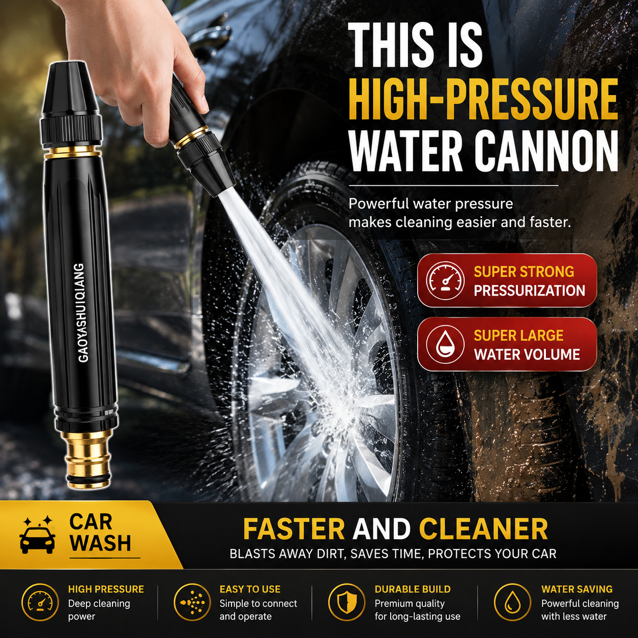 Portable High Pressure Washing Water Gun Car Wash Nozzle Adjustable Nipple Type Direct Spray Home Garden Shower Watering Hose