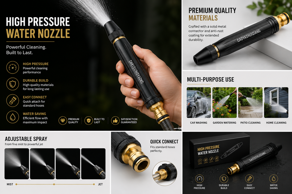 Portable High Pressure Washing Water Gun Car Wash Nozzle Adjustable Nipple Type Direct Spray Home Garden Shower Watering Hose