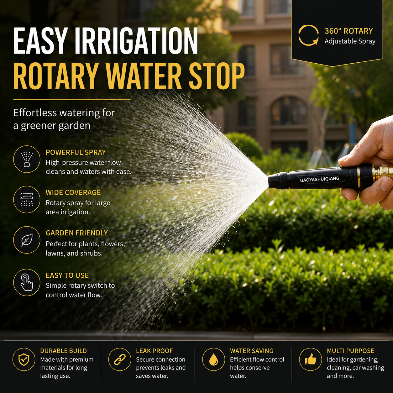 Portable High Pressure Washing Water Gun Car Wash Nozzle Adjustable Nipple Type Direct Spray Home Garden Shower Watering Hose
