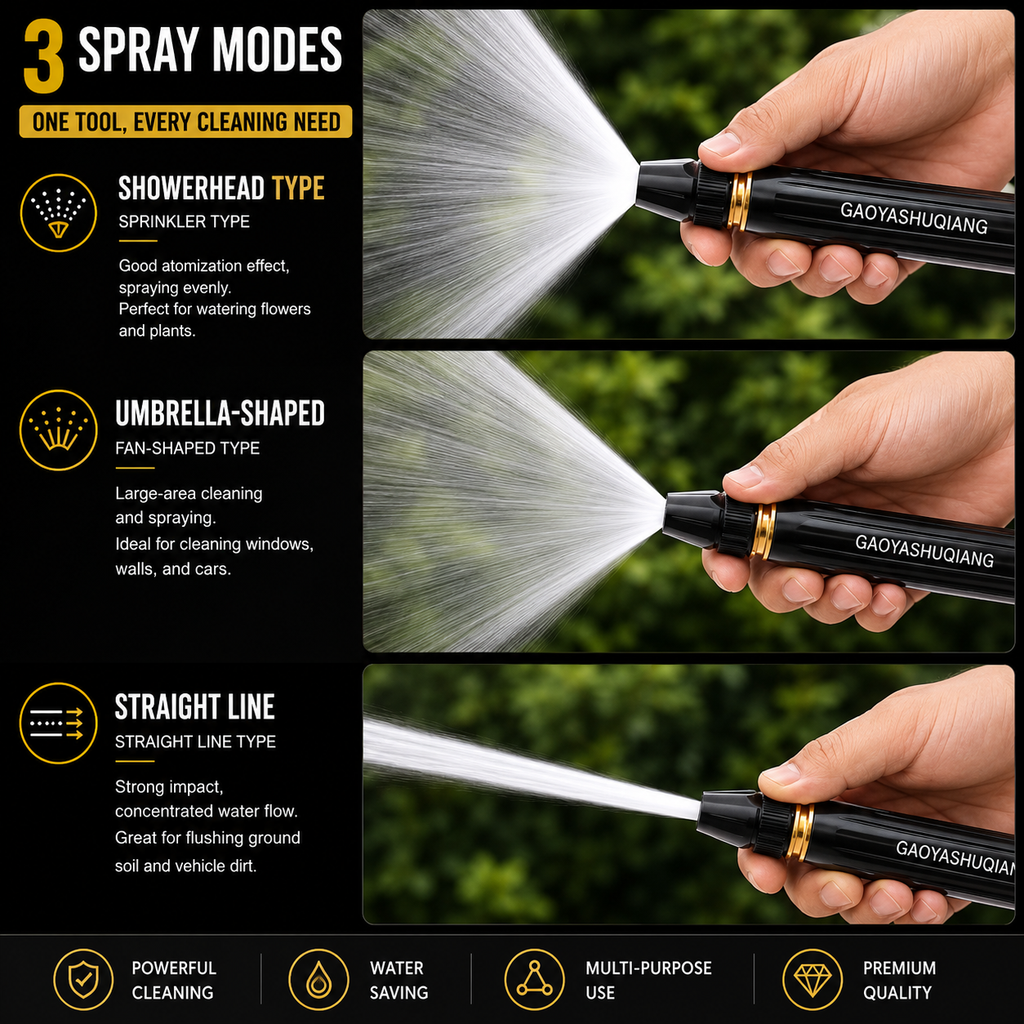 Portable High Pressure Washing Water Gun Car Wash Nozzle Adjustable Nipple Type Direct Spray Home Garden Shower Watering Hose
